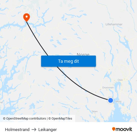 Holmestrand to Leikanger map
