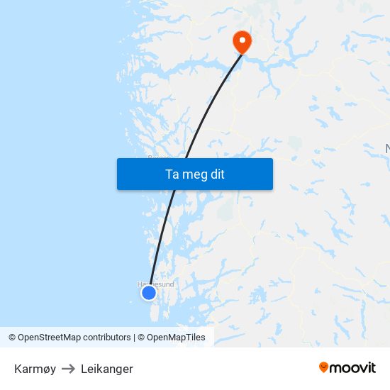 Karmøy to Leikanger map