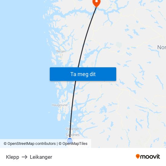 Klepp to Leikanger map