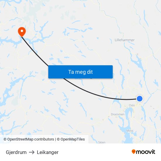 Gjerdrum to Leikanger map