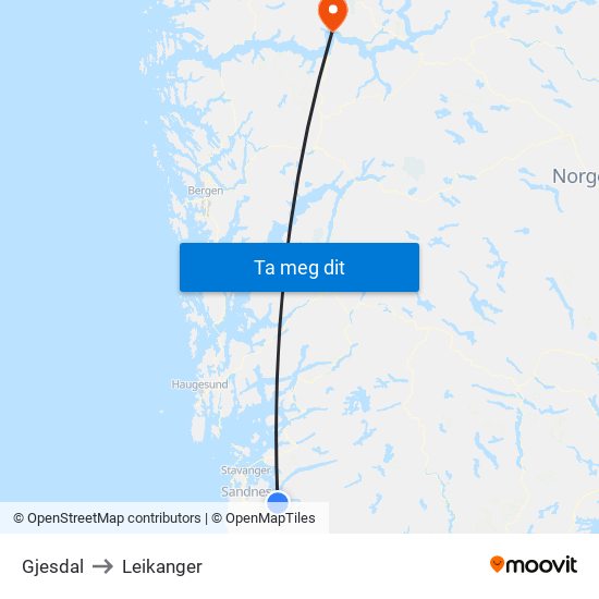 Gjesdal to Leikanger map