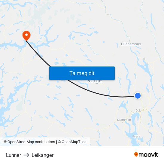 Lunner to Leikanger map