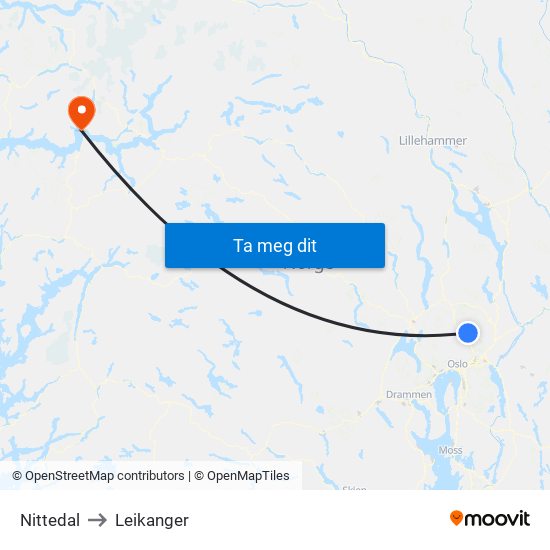 Nittedal to Leikanger map