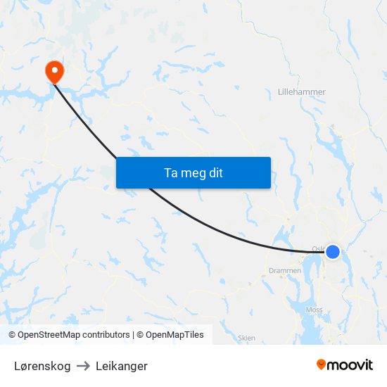 Lørenskog to Leikanger map