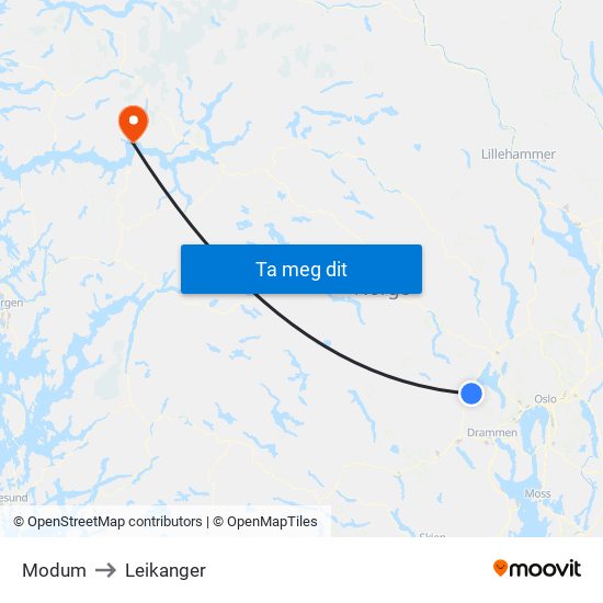 Modum to Leikanger map