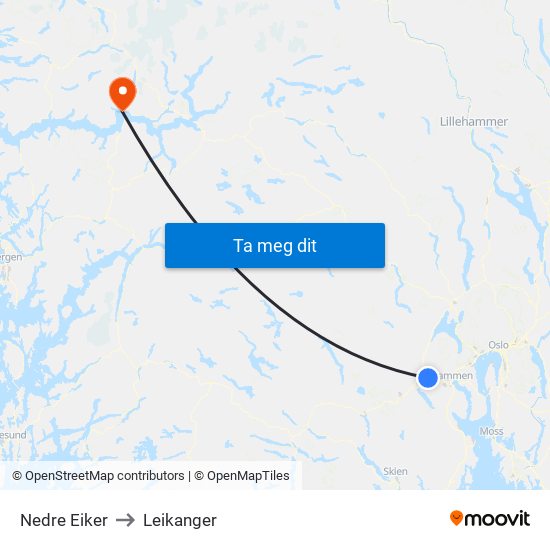 Nedre Eiker to Leikanger map