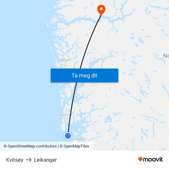 Kvitsøy to Leikanger map