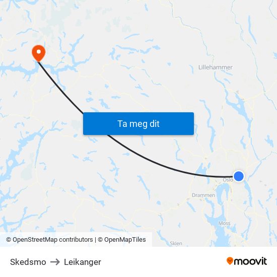 Skedsmo to Leikanger map