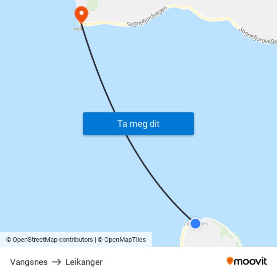 Vangsnes to Leikanger map