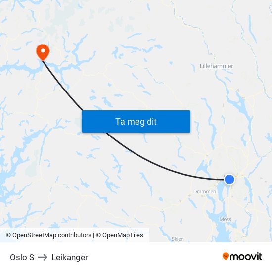 Oslo S to Leikanger map
