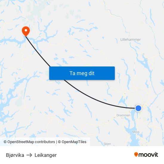 Bjørvika to Leikanger map