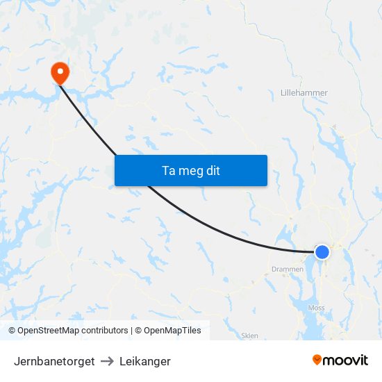 Jernbanetorget to Leikanger map