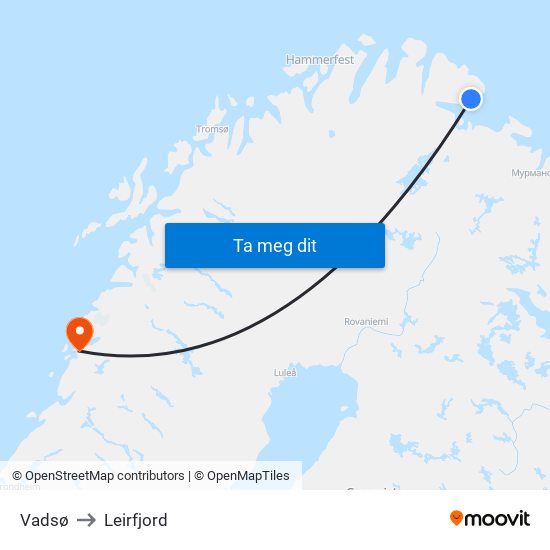 Vadsø to Leirfjord map
