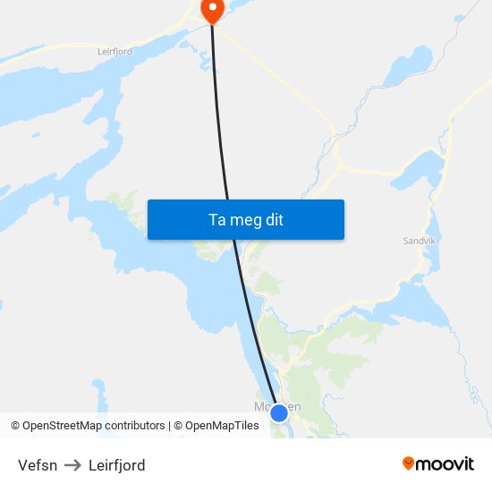 Vefsn to Leirfjord map