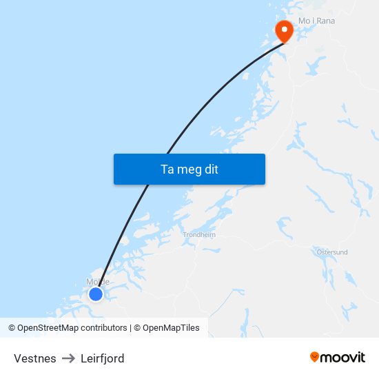 Vestnes to Leirfjord map