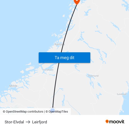 Stor-Elvdal to Leirfjord map