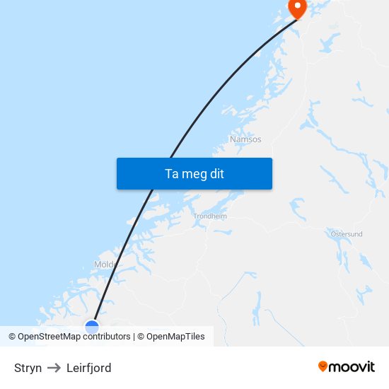 Stryn to Leirfjord map