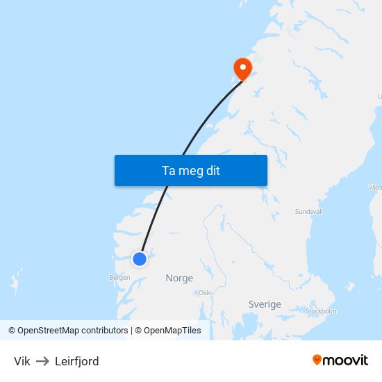 Vik to Leirfjord map