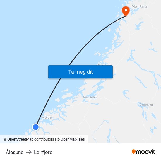 Ålesund to Leirfjord map