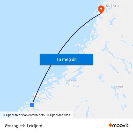 Ørskog to Leirfjord map