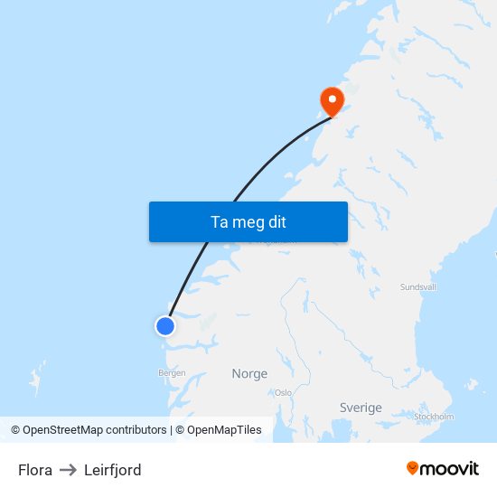 Flora to Leirfjord map