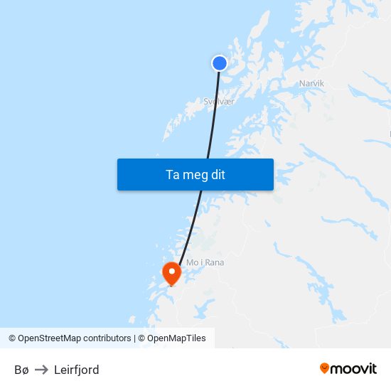 Bø to Leirfjord map