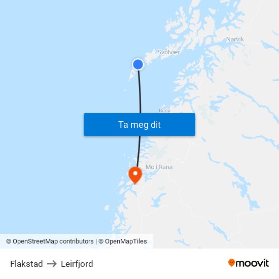 Flakstad to Leirfjord map