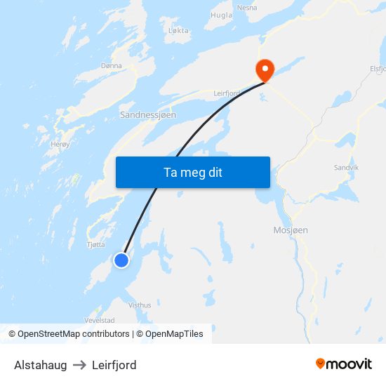 Alstahaug to Leirfjord map