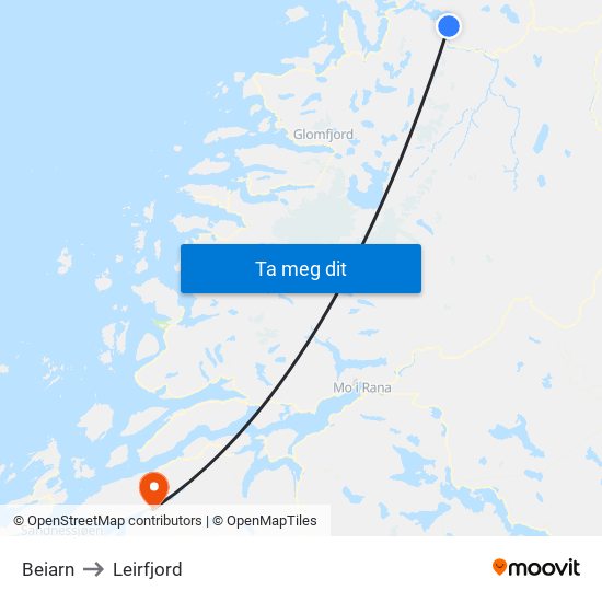 Beiarn to Leirfjord map