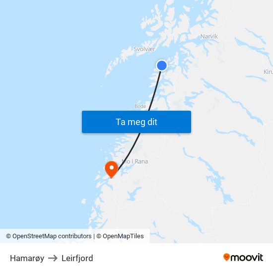 Hamarøy to Leirfjord map