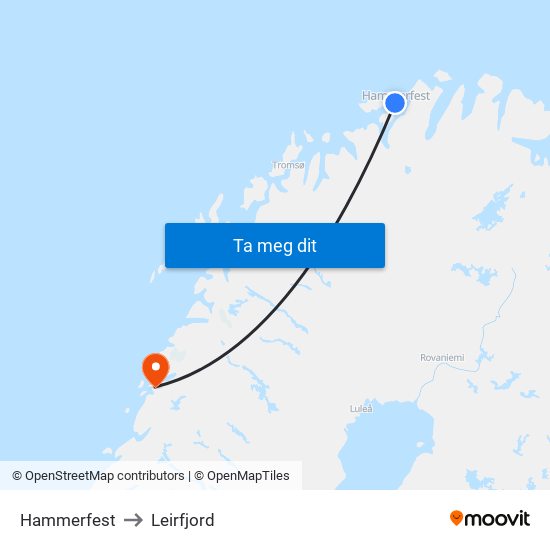 Hammerfest to Leirfjord map