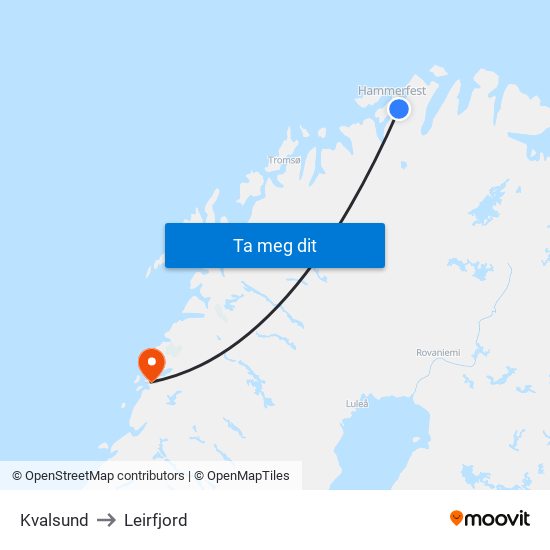 Kvalsund to Leirfjord map