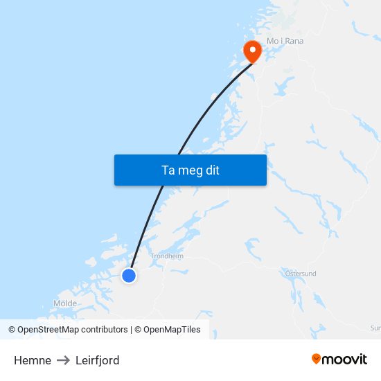 Hemne to Leirfjord map