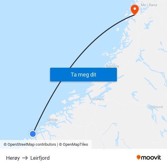 Herøy to Leirfjord map