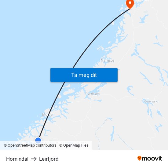 Hornindal to Leirfjord map
