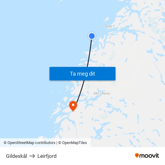 Gildeskål to Leirfjord map