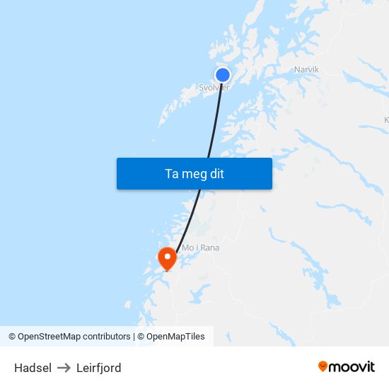 Hadsel to Leirfjord map
