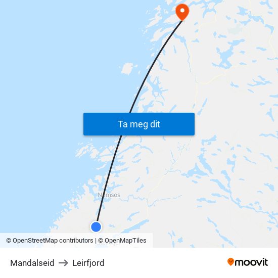 Mandalseid to Leirfjord map