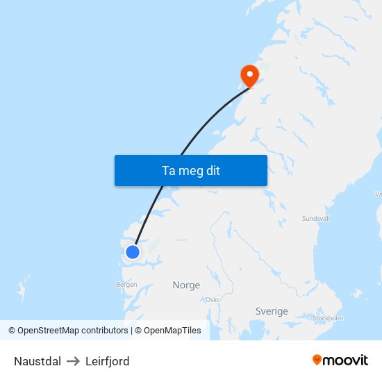 Naustdal to Leirfjord map