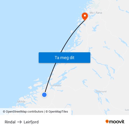 Rindal to Leirfjord map