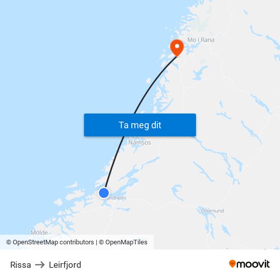 Rissa to Leirfjord map