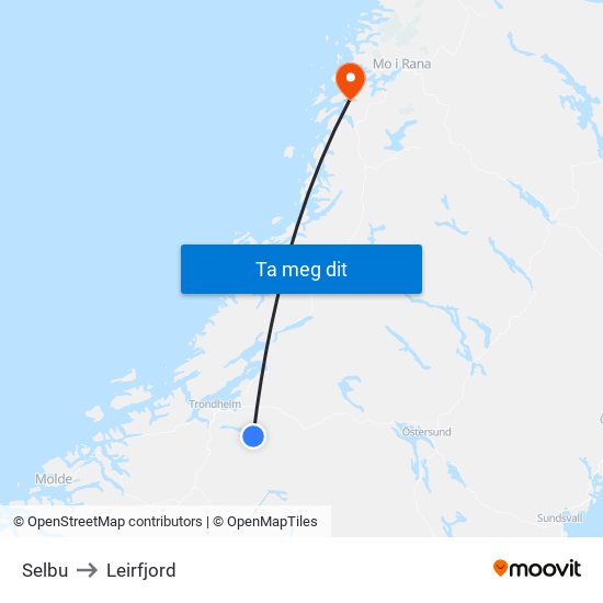 Selbu to Leirfjord map