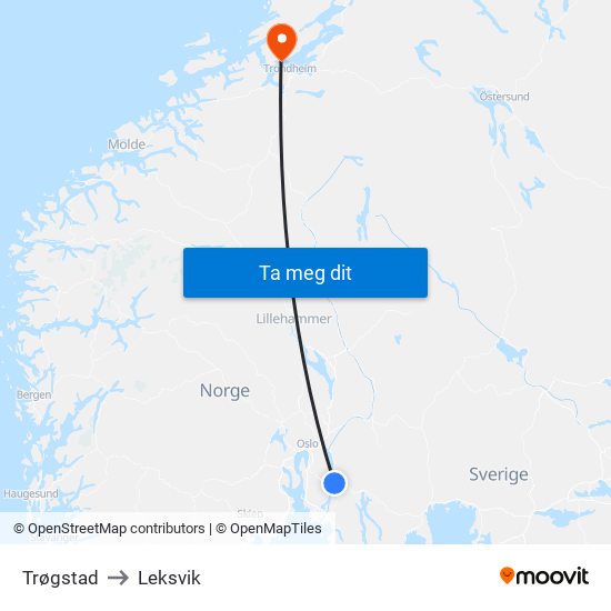 Trøgstad to Leksvik map