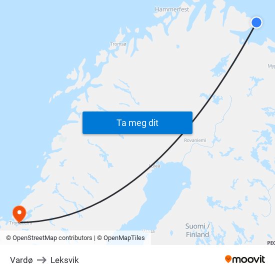 Vardø to Leksvik map