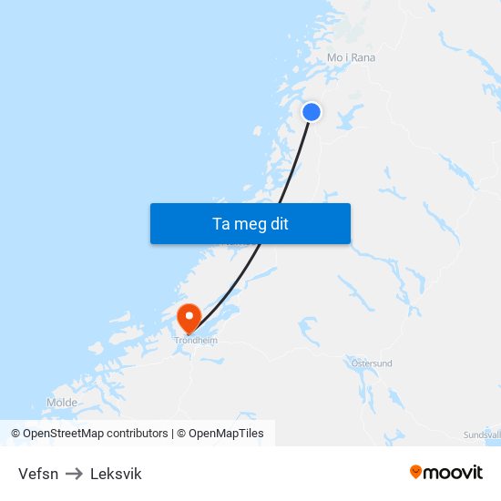 Vefsn to Leksvik map