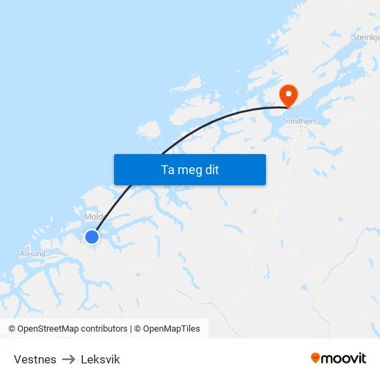 Vestnes to Leksvik map