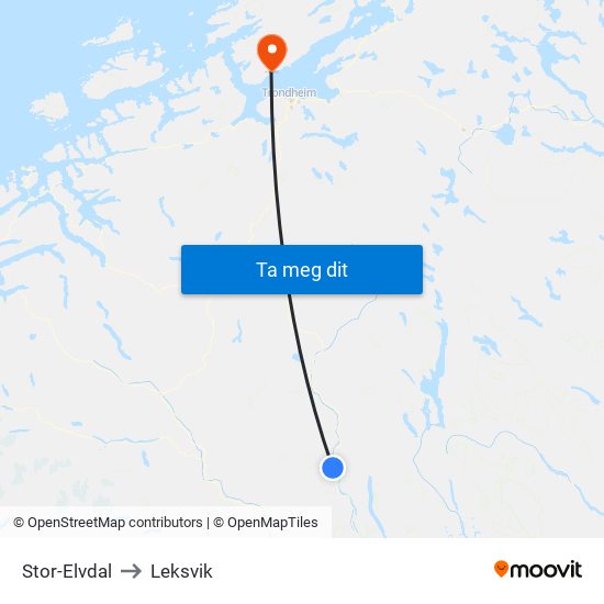 Stor-Elvdal to Leksvik map