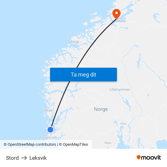 Stord to Leksvik map