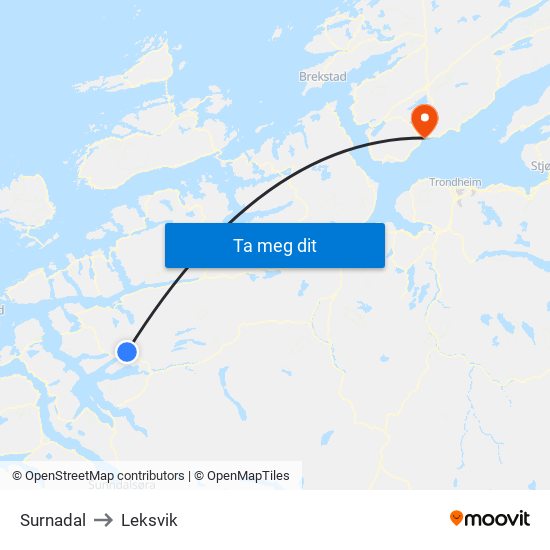 Surnadal to Leksvik map