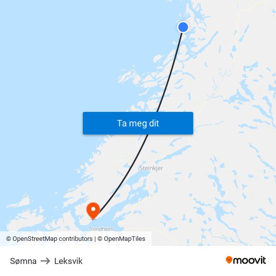 Sømna to Leksvik map
